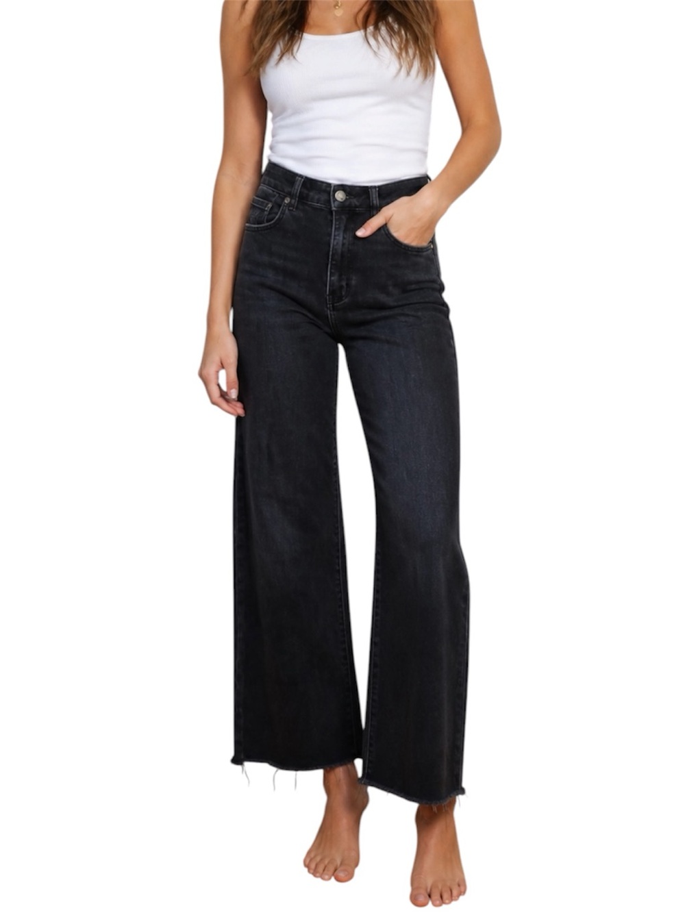 Rollas East Coast High Rise Crop Flare Jeans Dark Wash Raw Hem Womens Size 27